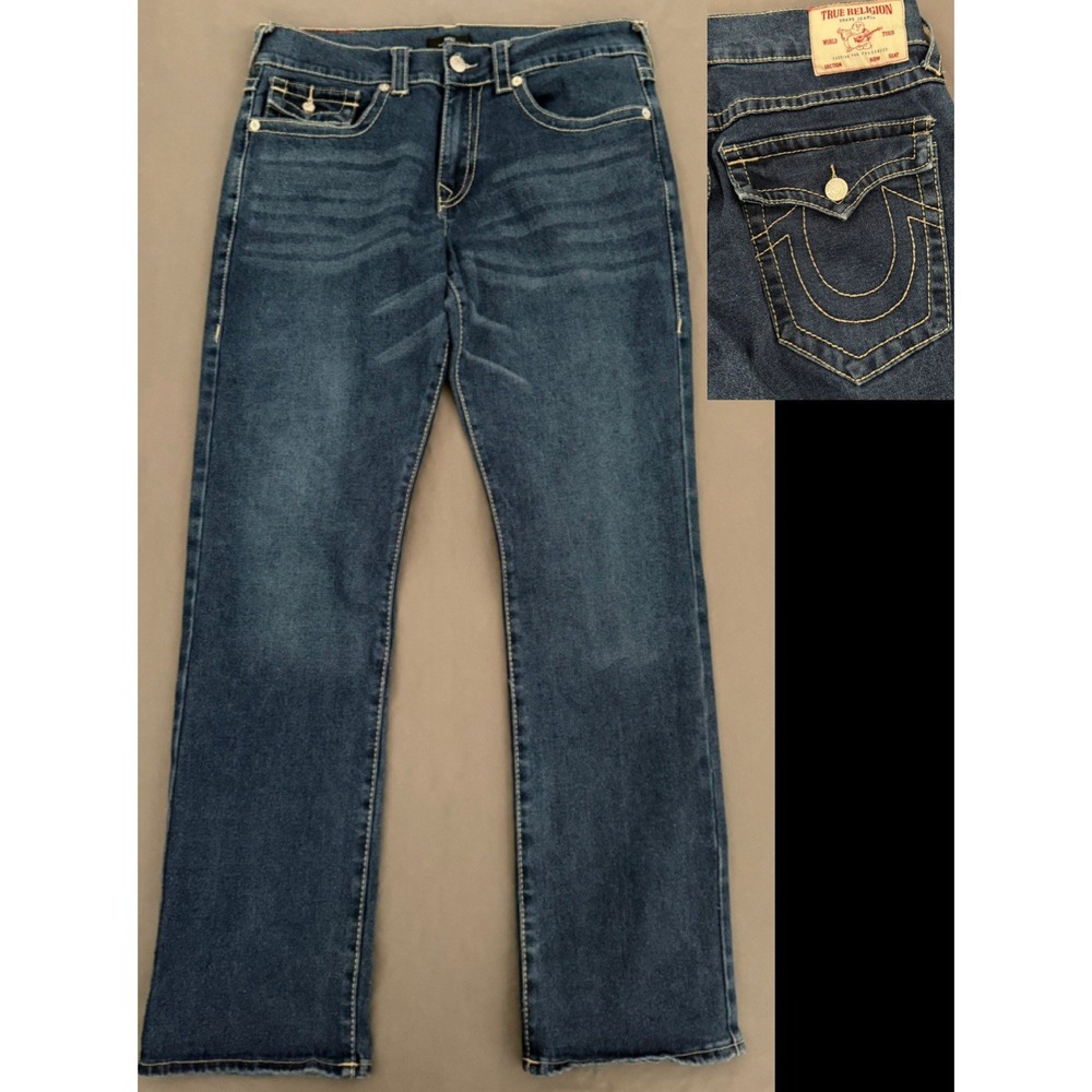 True Religion Ricky Big T Straight Jeans Womens 33 Thick Stitch Dark Flap Pocket